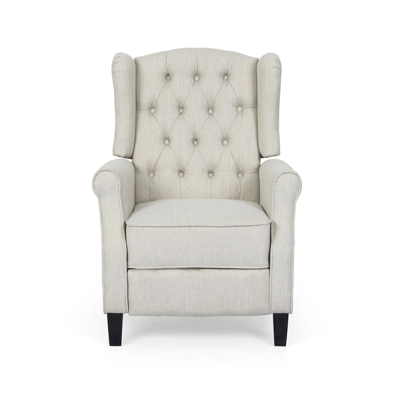 Beige fauteuil met verstelbare rugleuning en oorleuningen