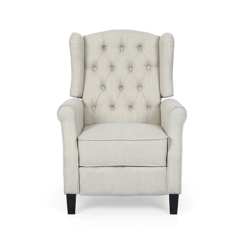 Sillón reclinable beige de respaldo abatible con respaldo de alas