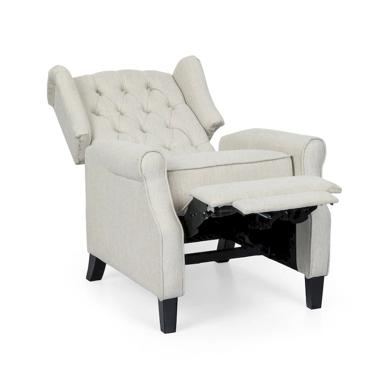 Beige fauteuil met verstelbare rugleuning en oorleuningen