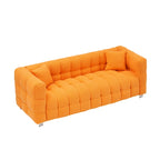 Sofá de 3 plazas de tela teddy naranja con dos cojines