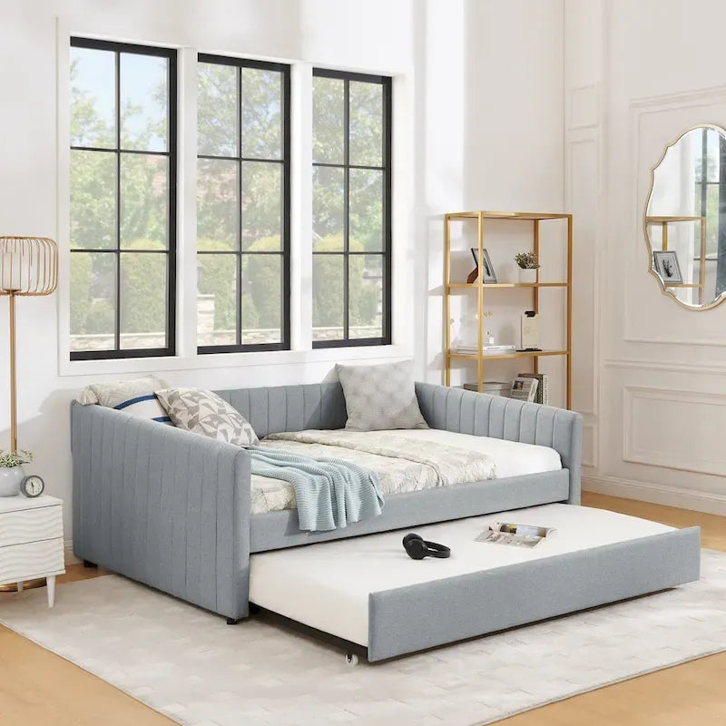 Graues Polster-Tagesbett mit Ausziehbett
