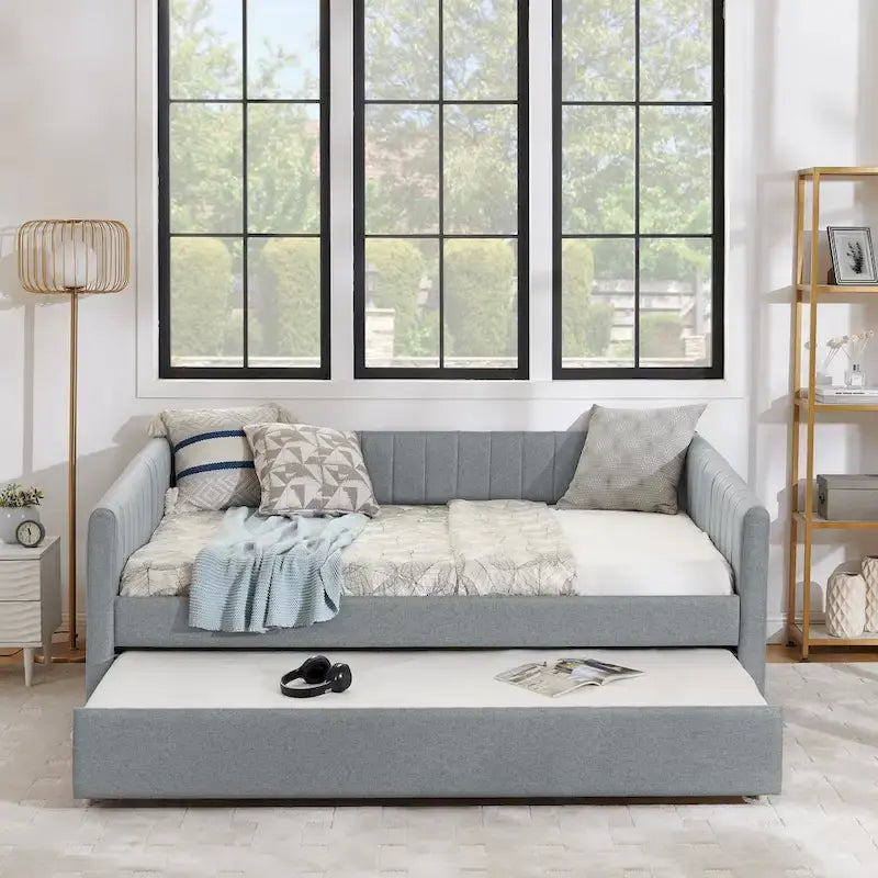 Grey Upholstered Daybed with Trundle