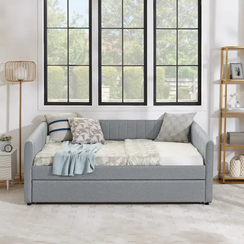Grey Upholstered Daybed with Trundle