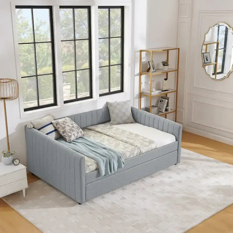 Graues Polster-Tagesbett mit Ausziehbett