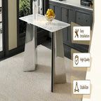 Mesa de comedor de piedra sinterizada blanca con patas color plateado