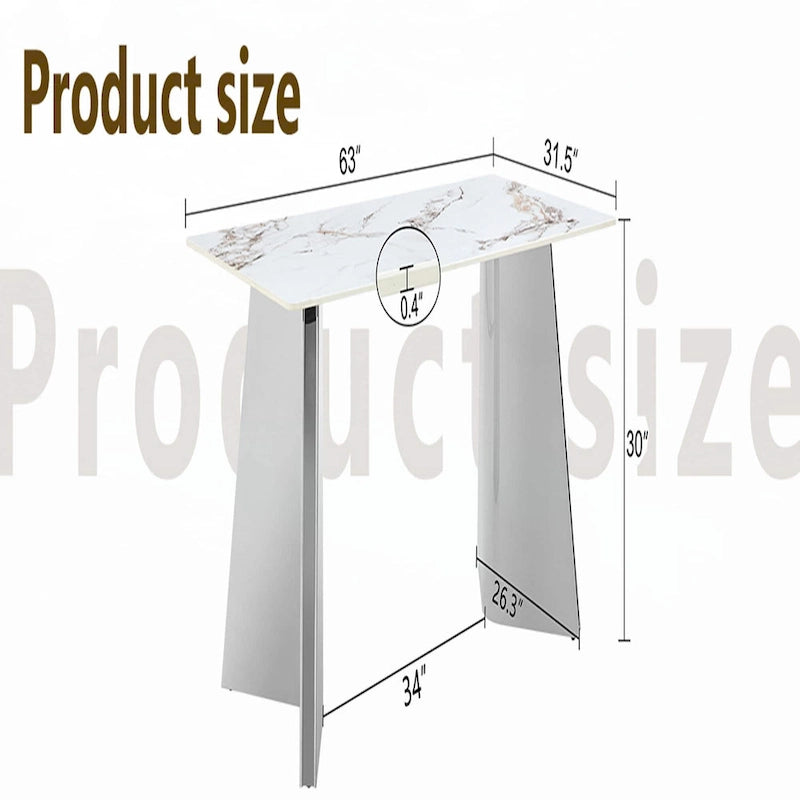 Mesa de comedor de piedra sinterizada blanca con patas color plateado