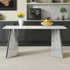 Mesa de comedor de piedra sinterizada blanca con patas color plateado