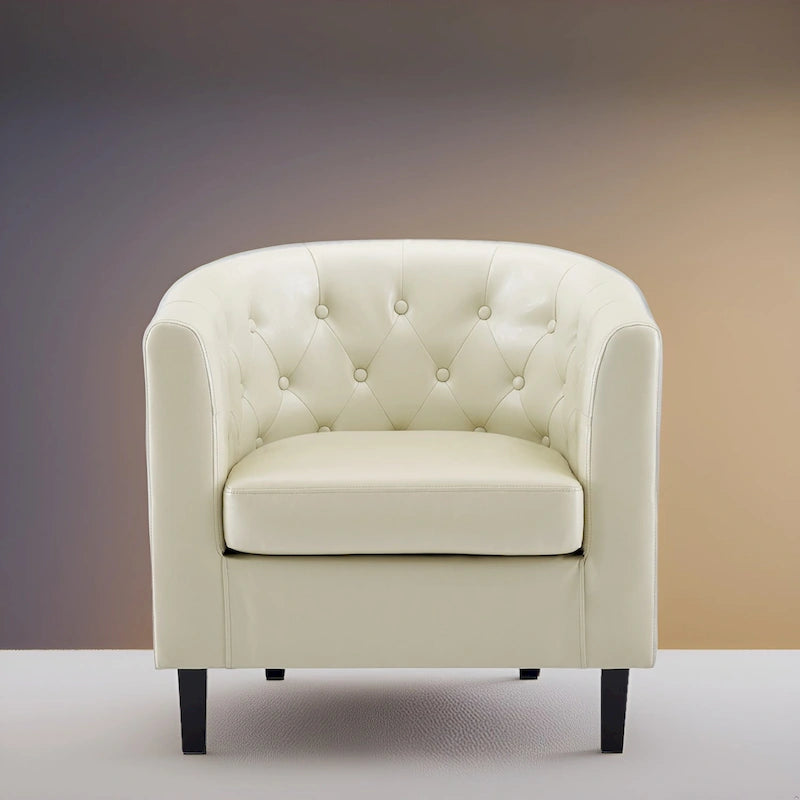 Button-Tufted Faux Leather Barrel Accent Chair