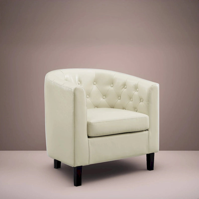 Sillón decorativo tipo barril de piel sintética con capitonado de botones