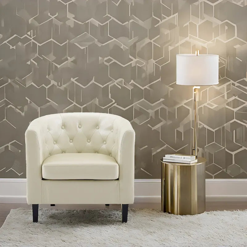 Sillón decorativo tipo barril de piel sintética con capitonado de botones