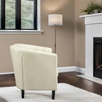Sillón decorativo tipo barril de piel sintética con capitonado de botones