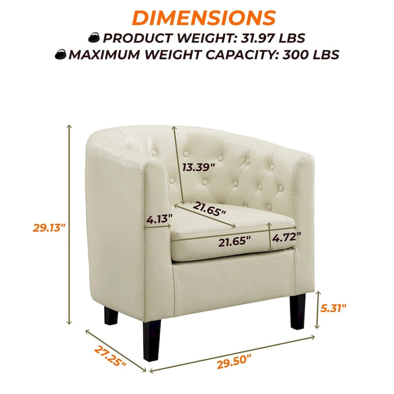 Sillón decorativo tipo barril de piel sintética con capitonado de botones