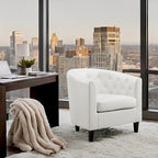 Sillón decorativo tipo barril de piel sintética con capitonado de botones