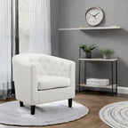 Sillón decorativo tipo barril de piel sintética con capitonado de botones
