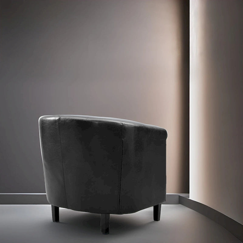Sillón decorativo tipo barril de piel sintética con capitonado de botones