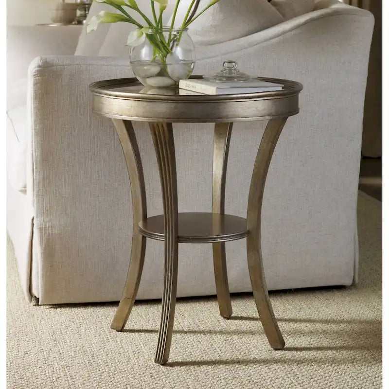 Mesa auxiliar redonda de vidrio y madera dura