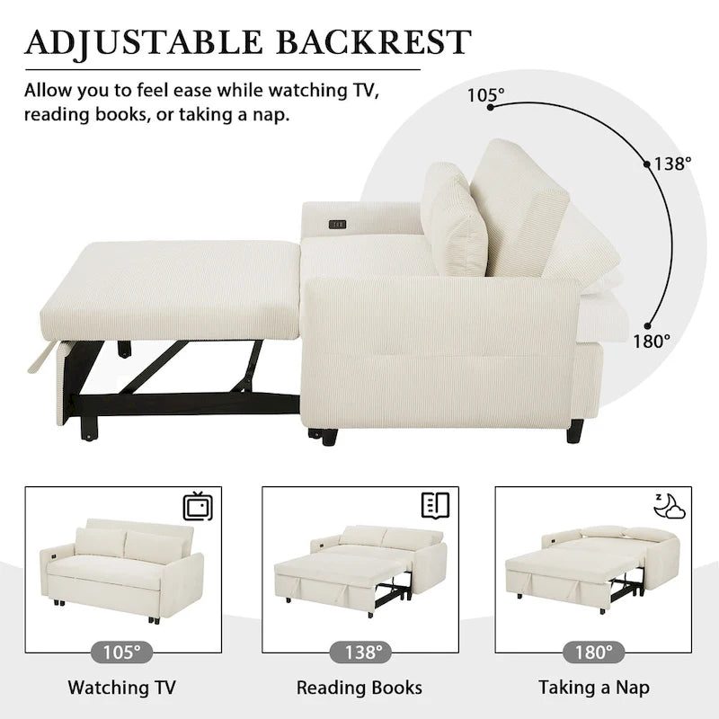 Sofá cama beige de 2 plazas extraíble con puertos USB