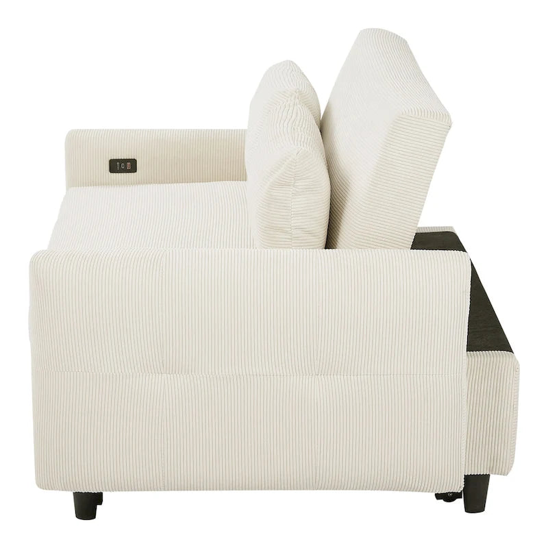 Beiges ausziehbares Schlafsofa für 2 Personen mit USB-Anschlüssen