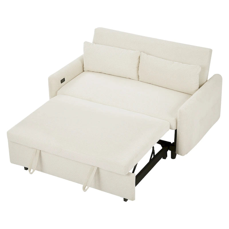 Beiges ausziehbares Schlafsofa für 2 Personen mit USB-Anschlüssen