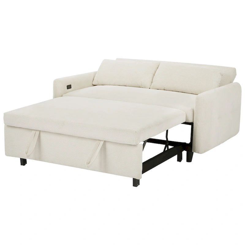 Beiges ausziehbares Schlafsofa für 2 Personen mit USB-Anschlüssen