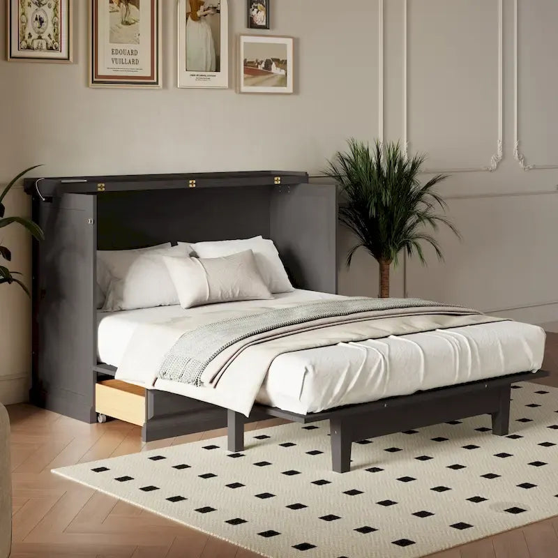 Convertible Cabinet Bed with Storage Drawer and Charging Station