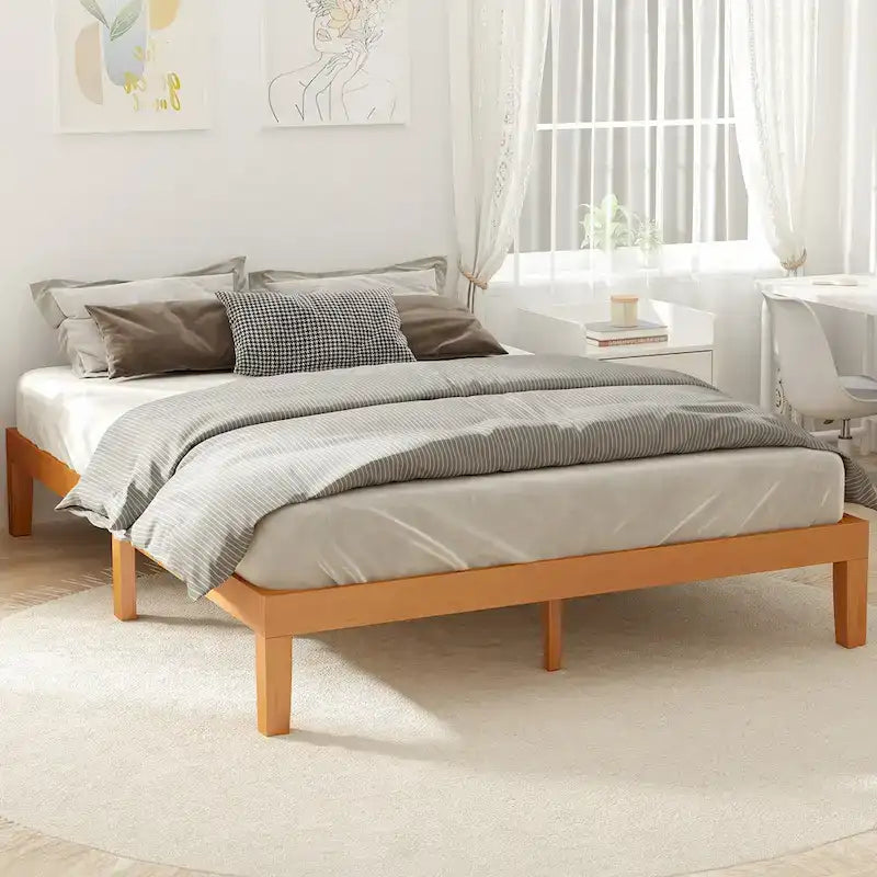 Queen Size Wooden Platform Bed Frame Without Headboard