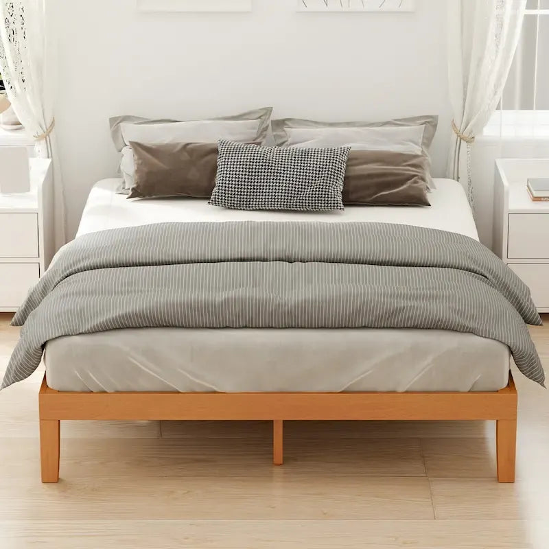 Queen Size Wooden Platform Bed Frame Without Headboard