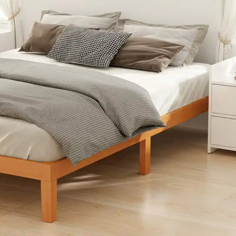 Queen Size Wooden Platform Bed Frame Without Headboard