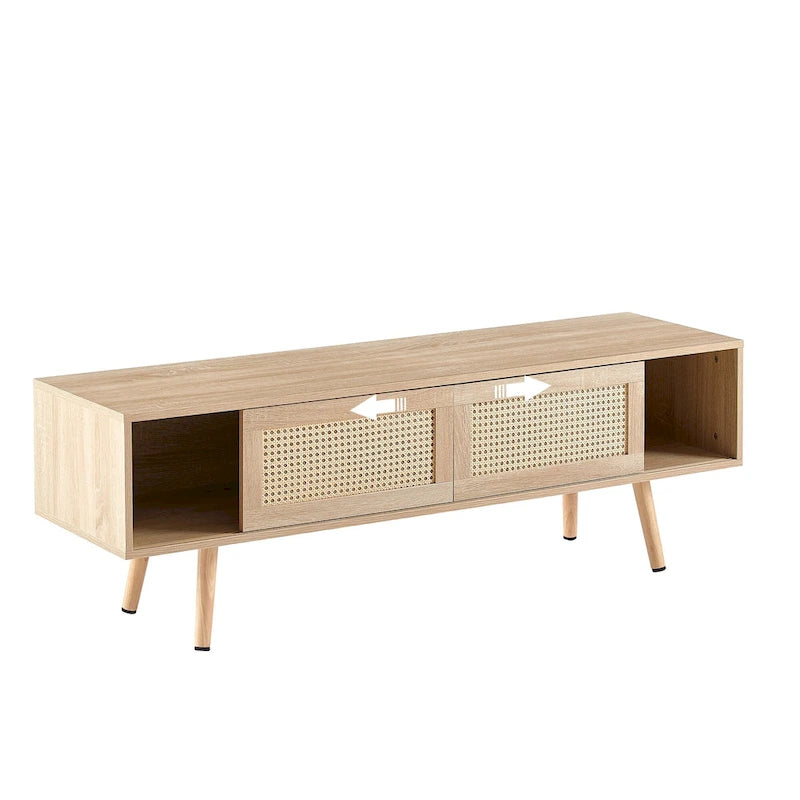 TV-Schrank mit Schiebetüren aus Rattan und verstellbarer Ablage