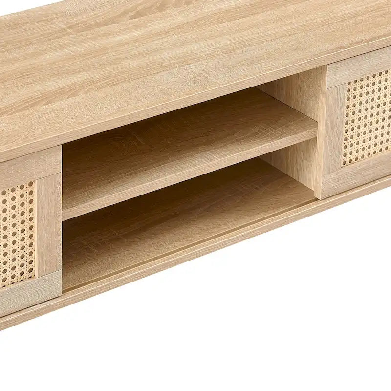 TV-Schrank mit Schiebetüren aus Rattan und verstellbarer Ablage