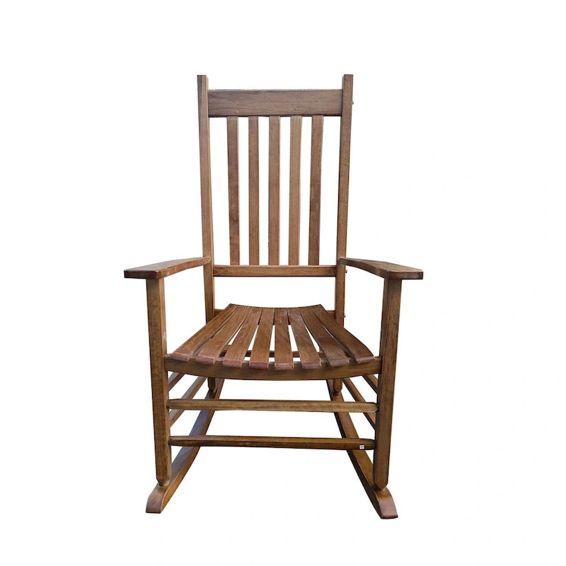 Brown Wooden High-Back Rocking Chair