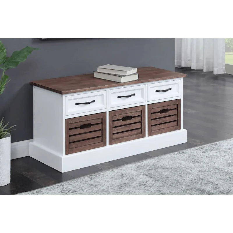 Gabinete de almacenamiento de madera con 3 cajones y 3 cestas