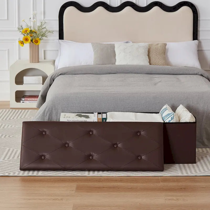 Pouf contenitore pieghevole con piano capitonné