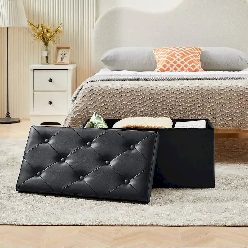 Pouf contenitore pieghevole con piano capitonné