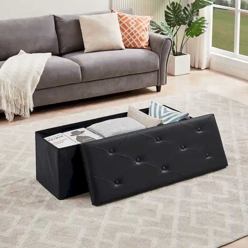 Pouf contenitore pieghevole con piano capitonné