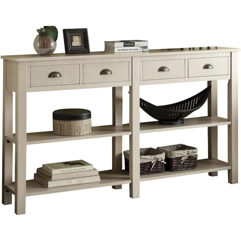 Mesa consola con cuatro cajones y estante abierto
