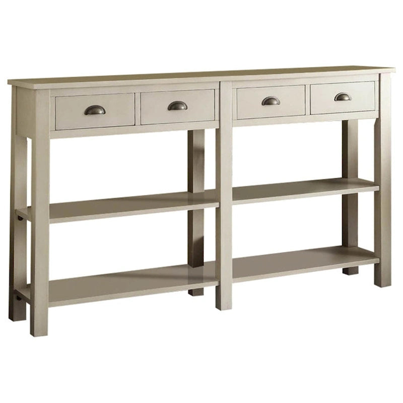Mesa consola con cuatro cajones y estante abierto