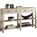 Mesa consola con cuatro cajones y estante abierto