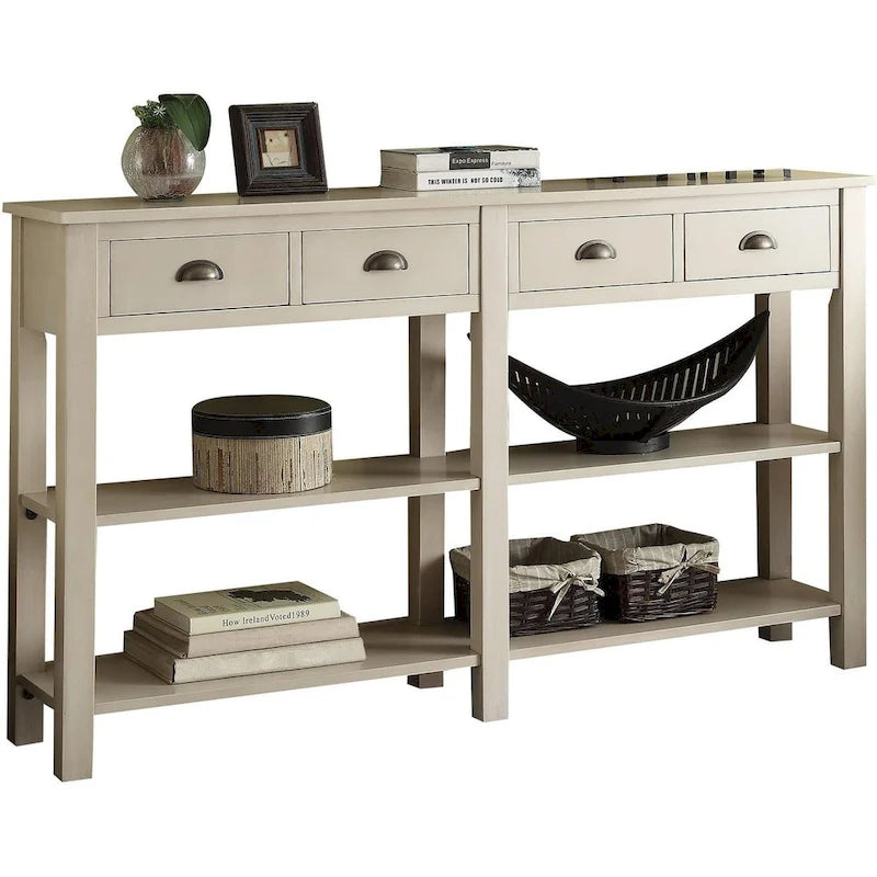 Console Table with Four Drawers and Open Shelf