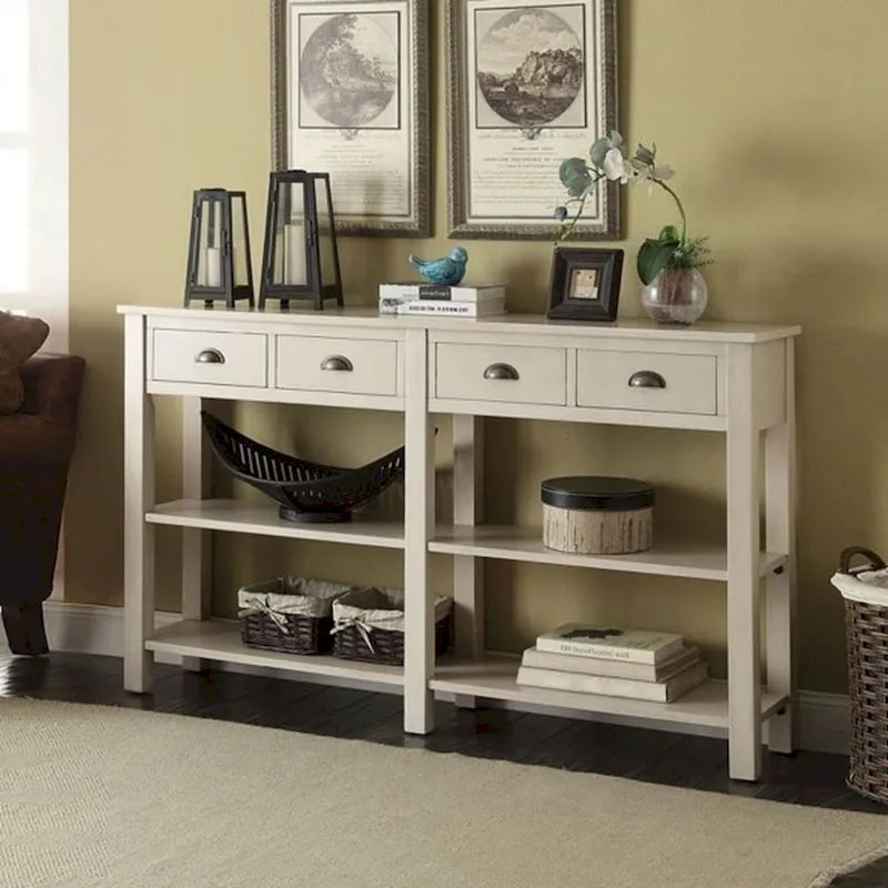 Console Table with Four Drawers and Open Shelf