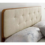 Testiera king size beige con capitonné a bottoni e finitura color noce