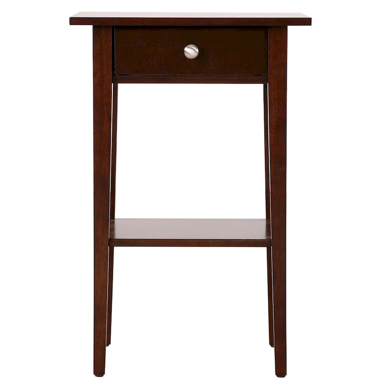 Comodino con cassetto e ripiano aperto