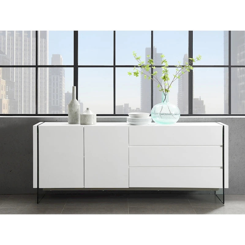 Credenza buffet con ante in vetro e tre cassetti