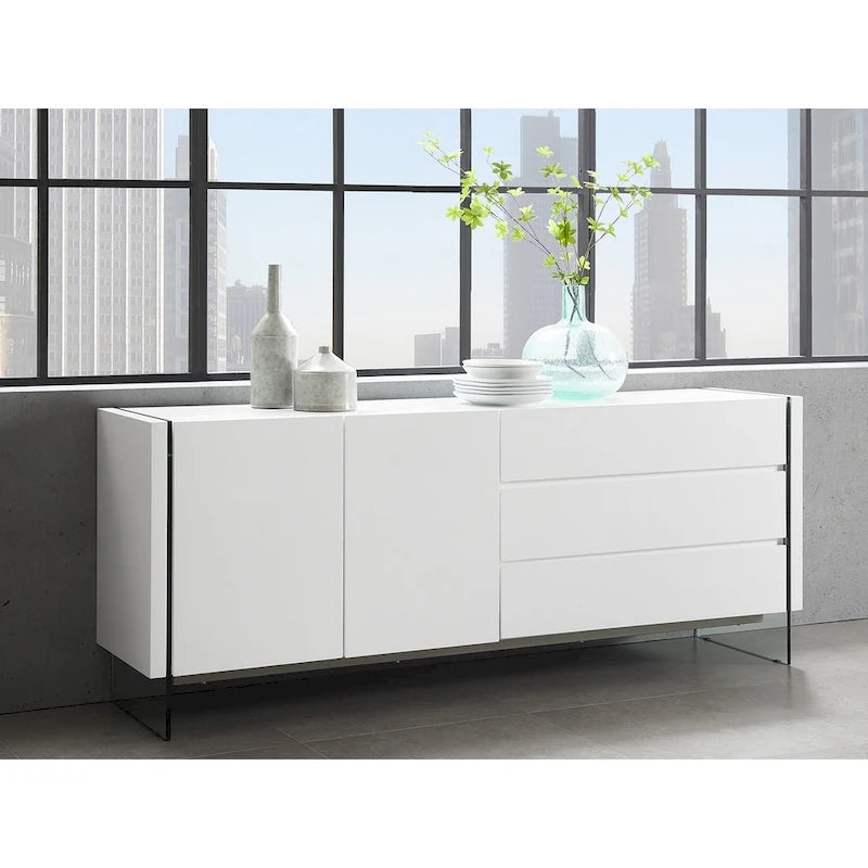 Credenza buffet con ante in vetro e tre cassetti