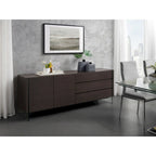 Credenza buffet con ante in vetro e tre cassetti