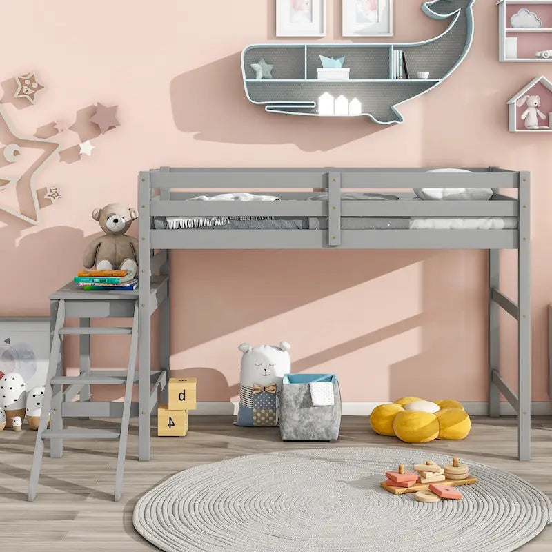 Letto soppalcato basso con piattaforma e scaletta