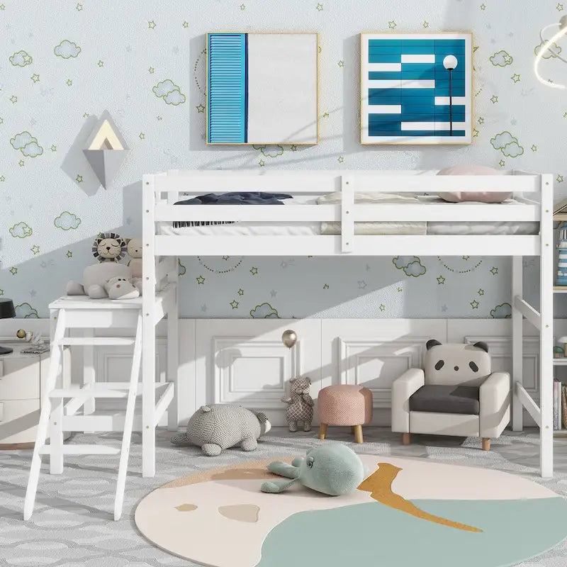 Letto soppalcato basso con piattaforma e scaletta
