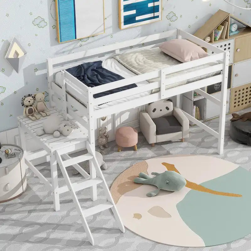 Letto soppalcato basso con piattaforma e scaletta