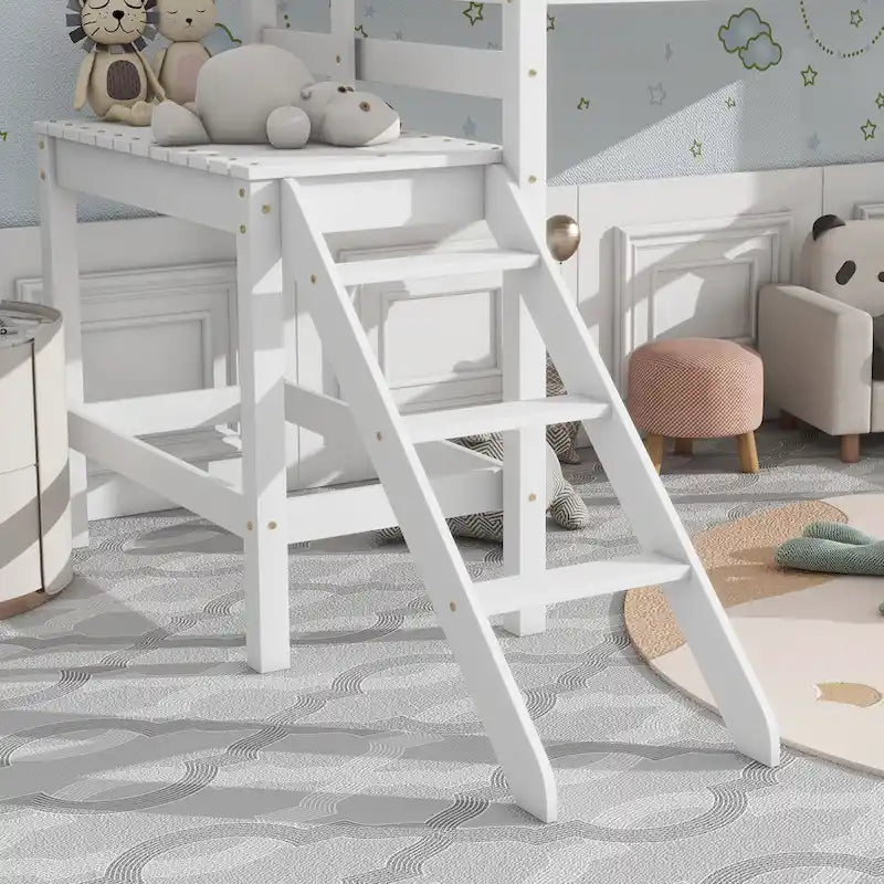 Letto soppalcato basso con piattaforma e scaletta