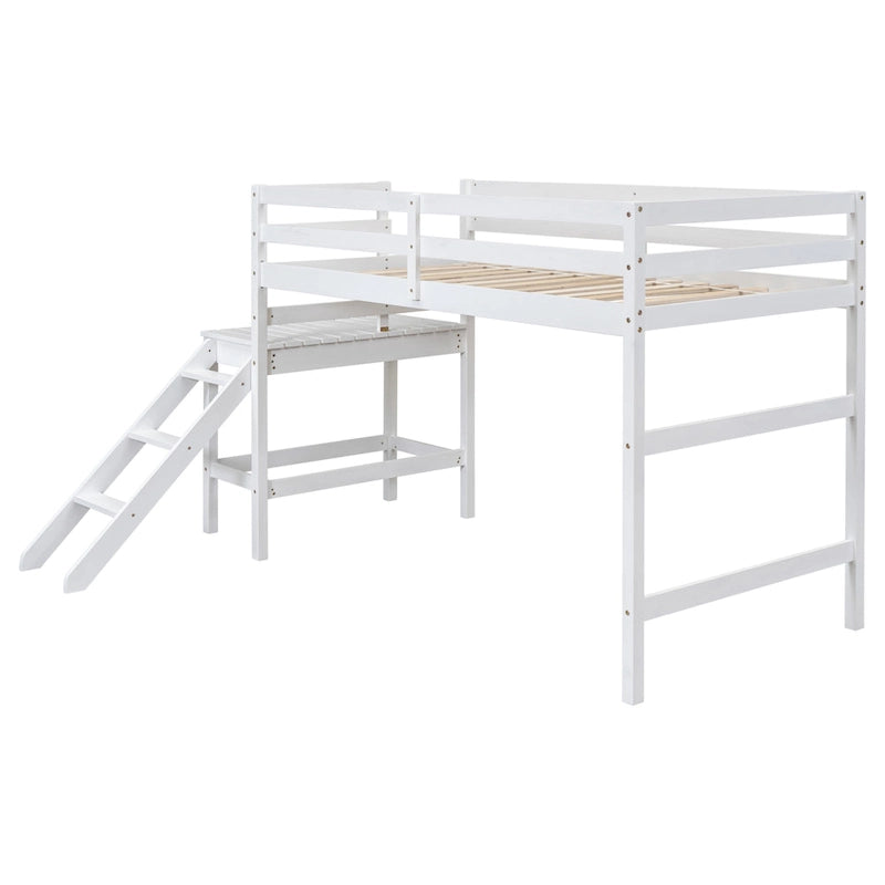 Letto soppalcato basso con piattaforma e scaletta
